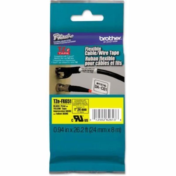 Brother Brother® P-Touch® TZe Flexible Tape Cartridge, 1in x 26.2ft, Black on Yellow TZEFX651